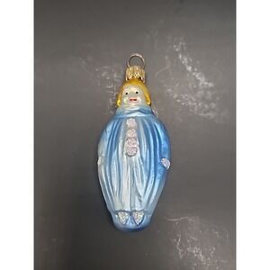 Vintage German Blown Glass Clown Christmas Ornamemt In Blue W/ Glittery Buttons